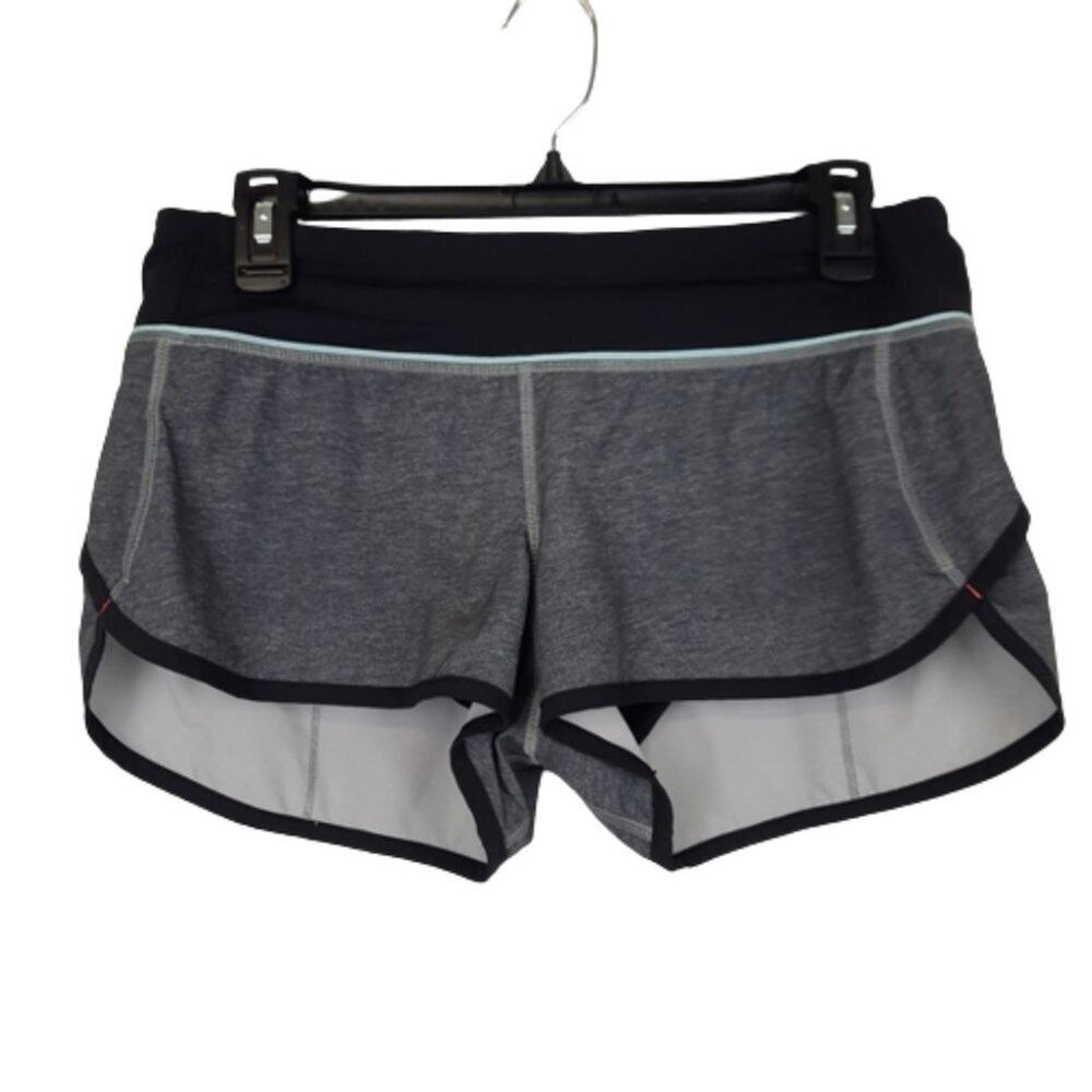 Lululemon gray black orange trim athletic sporty running shorts size 6